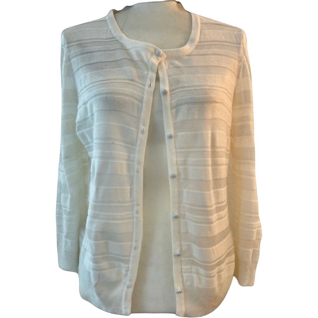 Other New York & Co Cream Sheer Knit Button Cardigan Sweater sz M Size M / US 6-8 / IT 42-44 - 1 Thumbnail