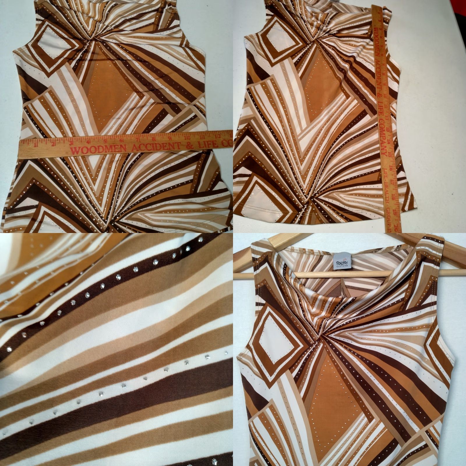 Vintage VINTAGE Poetry Clothing Geometric Sleeveless Top Cowl Neck Stretch Brown S Small Womens Juniors Y2K 90s Fall Spring Summer USA Made Size S / US 4 / IT 40 - 8 Thumbnail