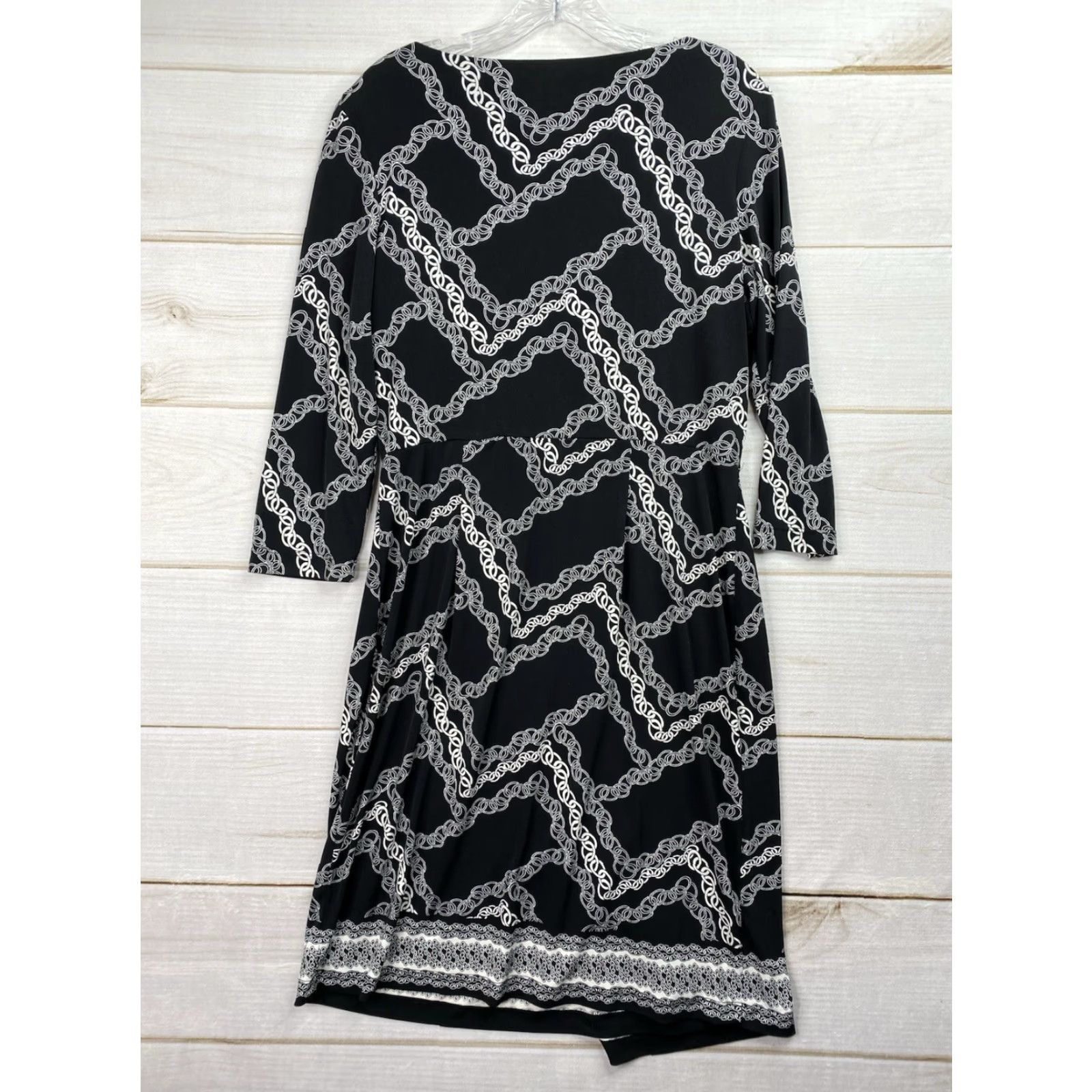 MAGGY LONDON VINTAGE Maggy London Dress Sz 14 Black Geometric "Chain" Print Slouch Neck 3/4 Sleeve Size XL / US 12-14 / IT 48-50 - 6 Thumbnail