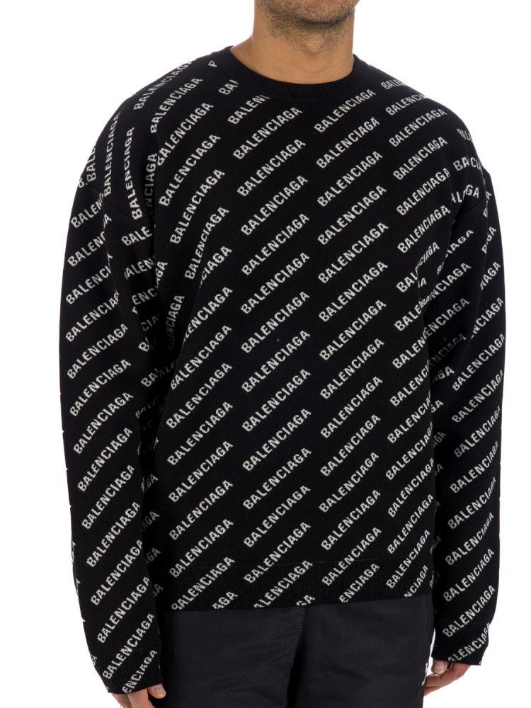 Balenciaga o1mt1gz0924 Mini Allover Logo Sweater in Black/White Size US S / EU 44-46 / 1 - 3 Thumbnail