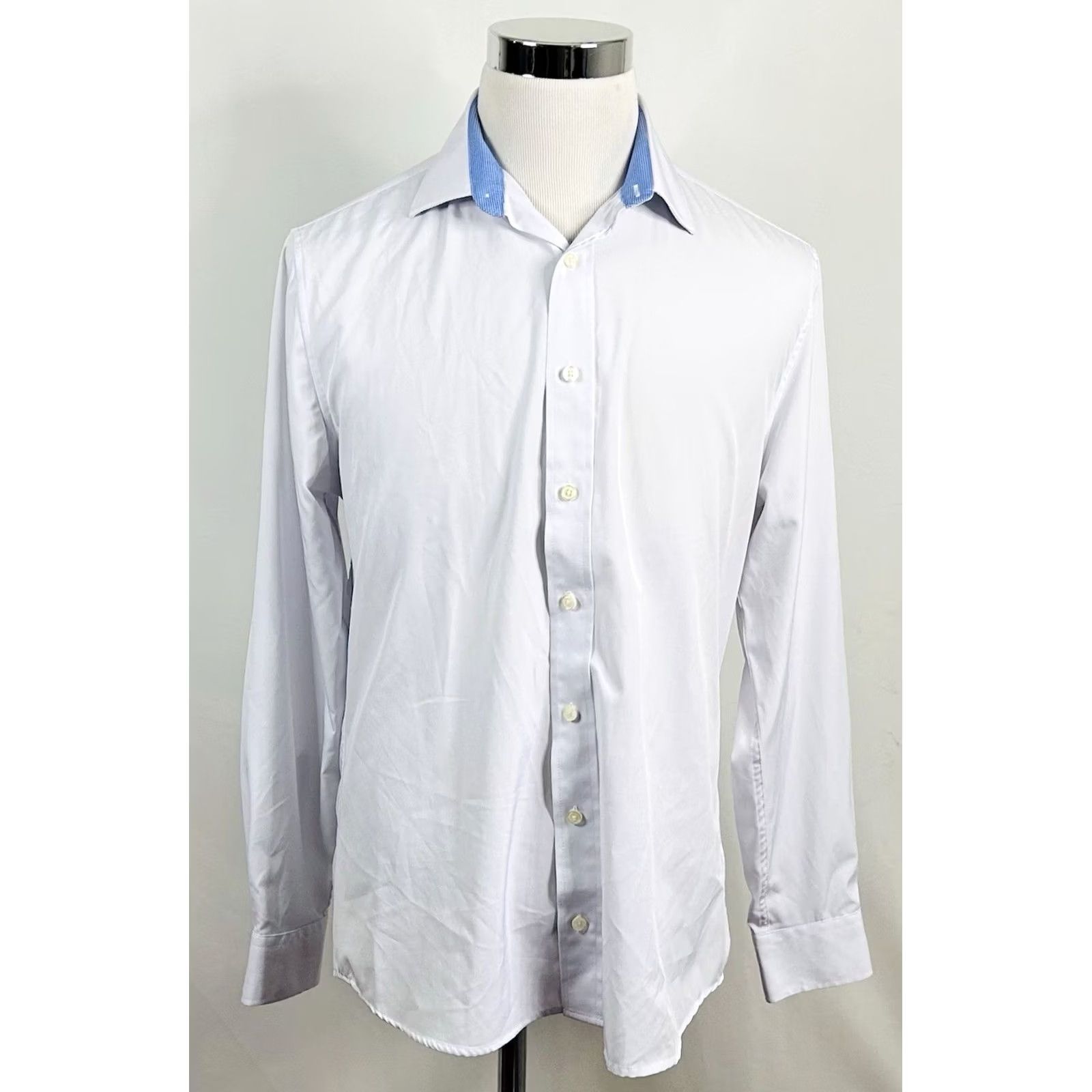 Vintage Nick Graham Dress Shirt 15.5 34/35 Stretch Modern Fit All White Mens Size 42R - 2 Thumbnail