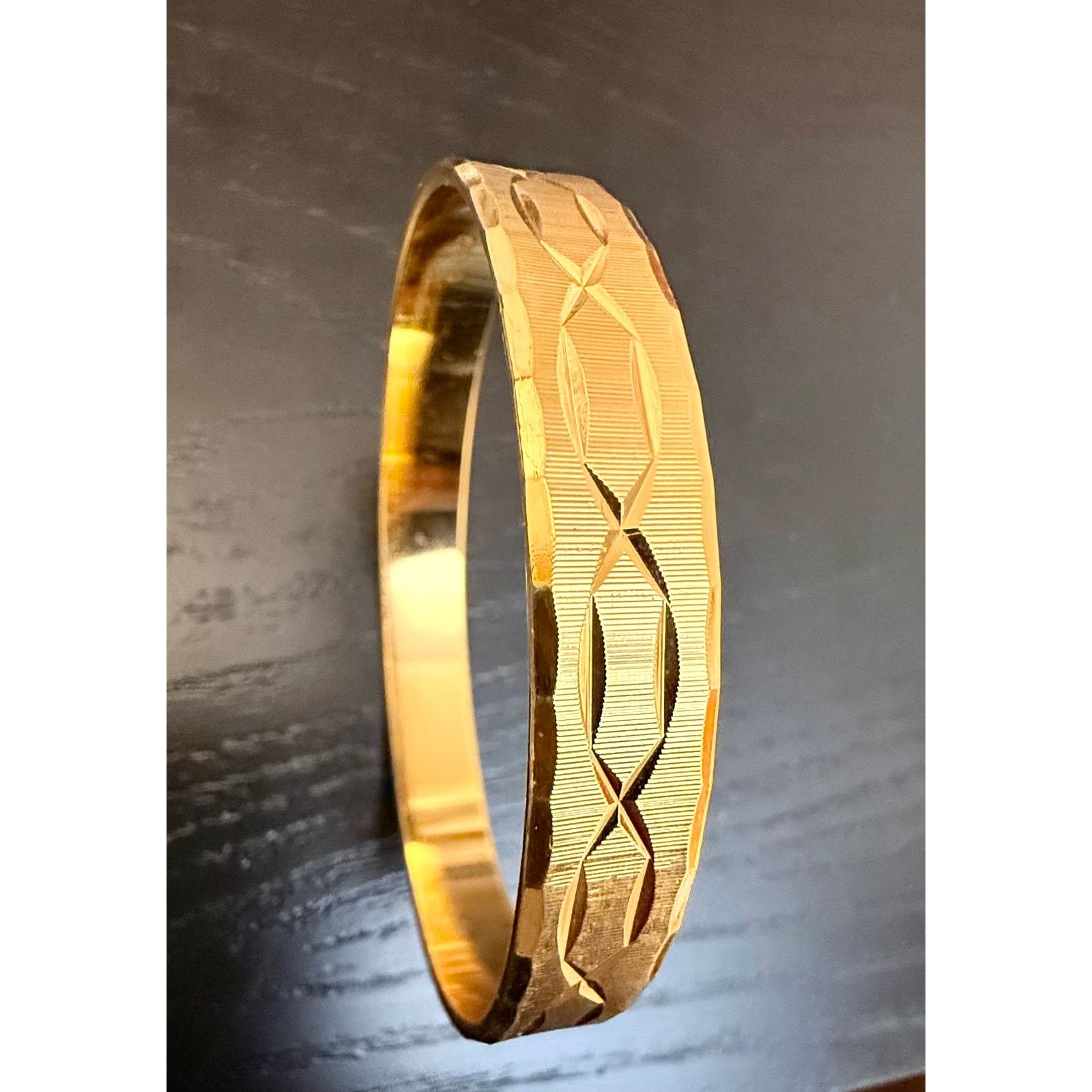 Other Vintage Signed Monet Gold Tone Etched Bangle Bracelet 7.75” Size ONE SIZE - 2 Thumbnail