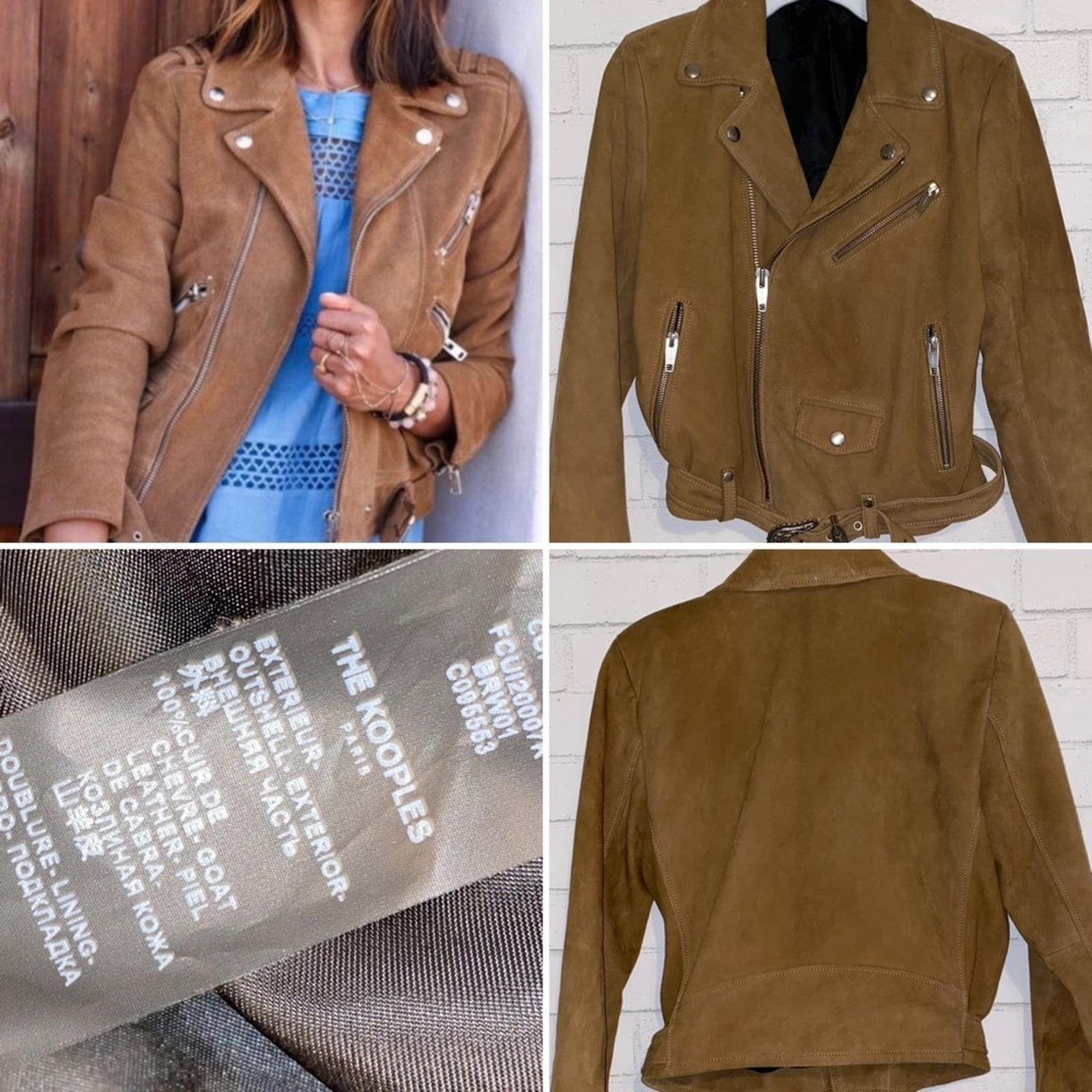 image of The Kooples $550 Tan Suede Moto Jacket Small 1 Euc in Brown, Women's