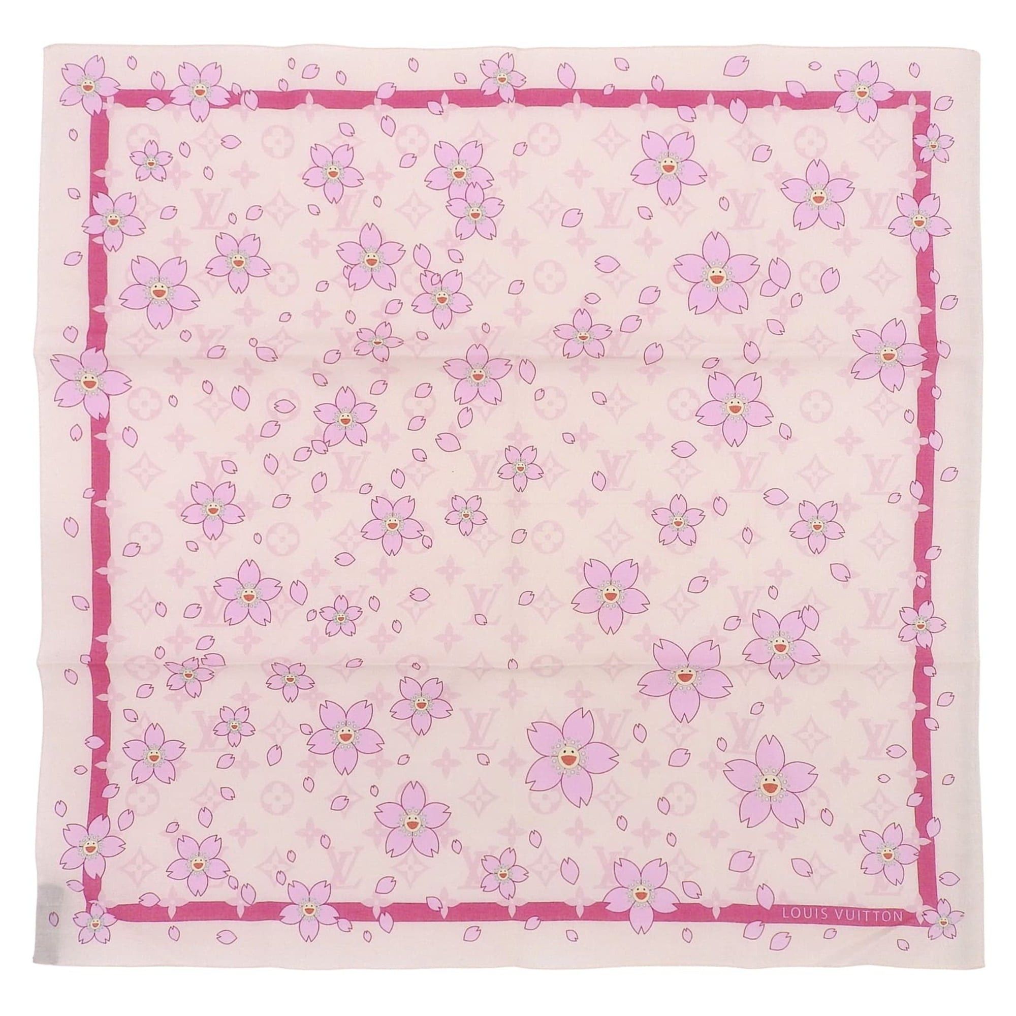 Louis Vuitton Murakami Louis Vuitton Takashi Murakami 100% Cotton Monogram Cherry Blossom Scarf/Muffler/Handkerchief Pink Made In Italy Women's, Women's