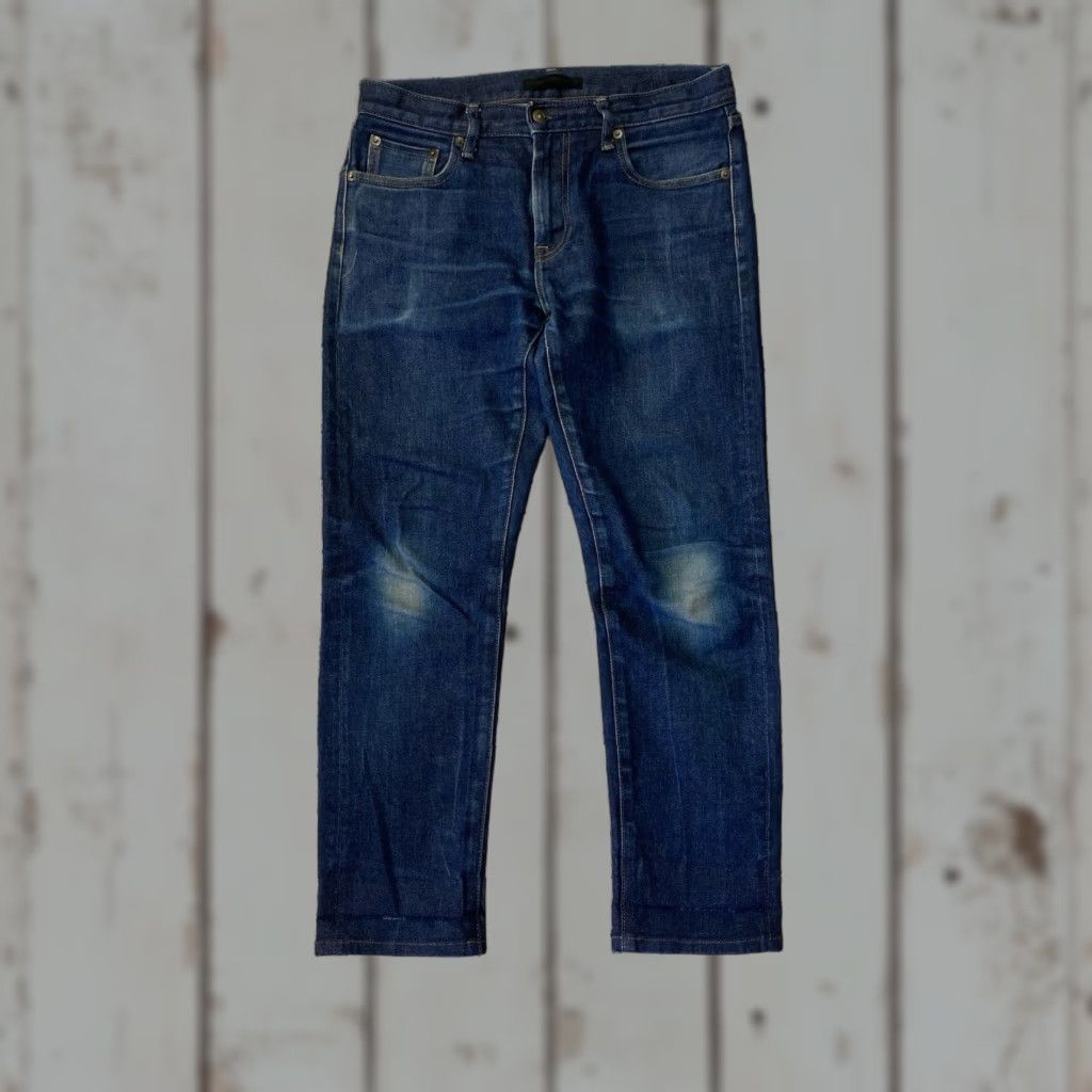 Uniqlo Uniqlo Men’s Raw Selvedge Denim Jeans Slim Straight Mid Rise 30x34 Blue Cotton Denim 5-Pocket Mens Regular Jeans Size US 30 / EU 46 - 1 Thumbnail