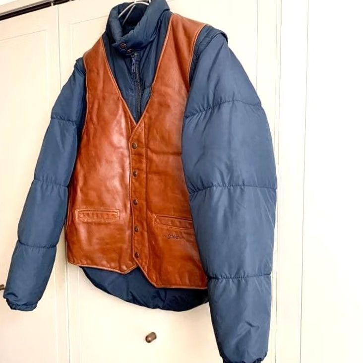Schott Schott 2WAY Leather Down Jacket navy Vest USA Size 40 (L-XL) F/S Men's Jacket 2WAY Down Vest Navy Slim Casual Winter Heavy Size US L / EU 52-54 / 3 - 4 Thumbnail