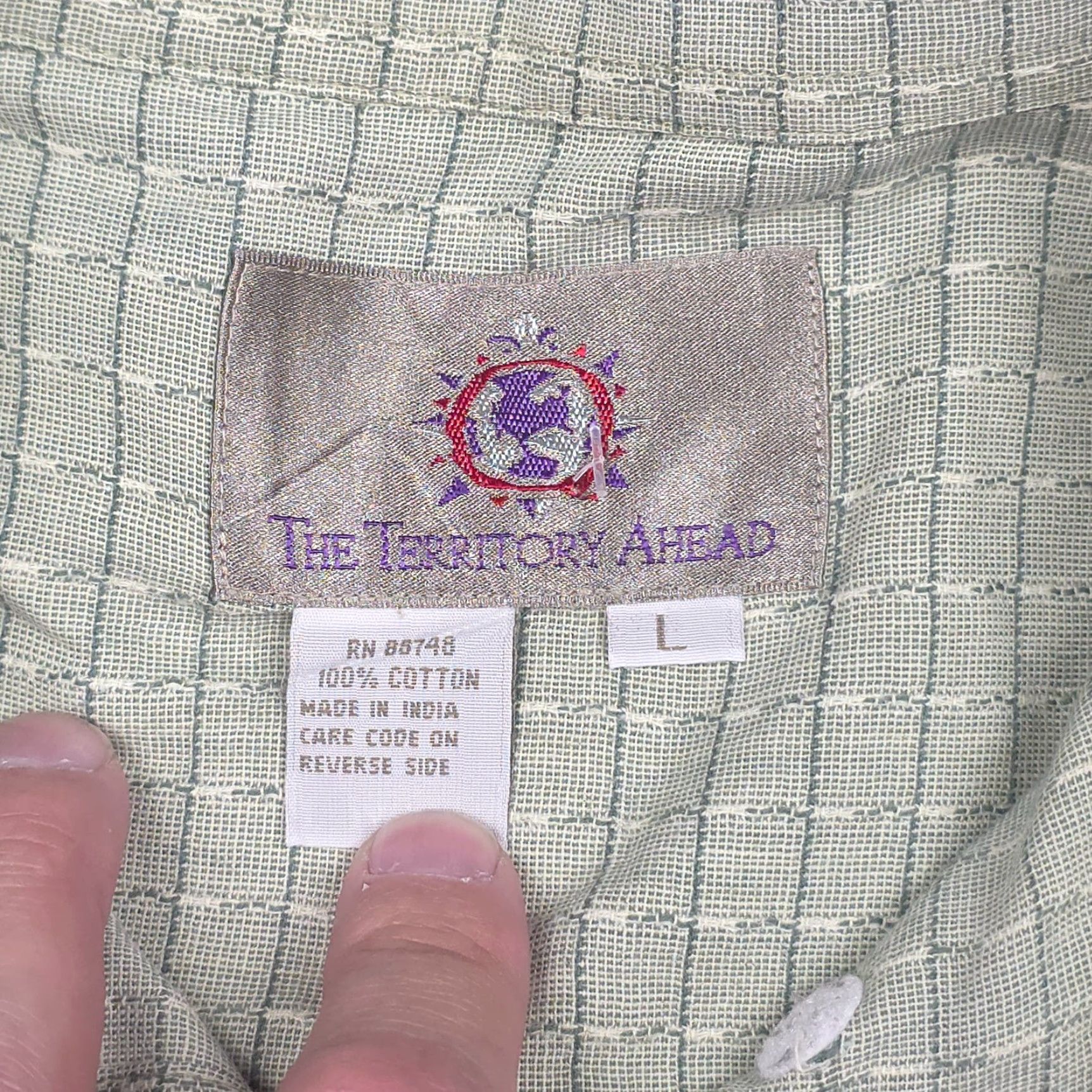 The Territory Ahead Territory Ahead Shirt Men's Large Green White Woven Textured Cotton Button-Up Short Sleeve Plaid Size US L / EU 52-54 / 3 - 4 Thumbnail