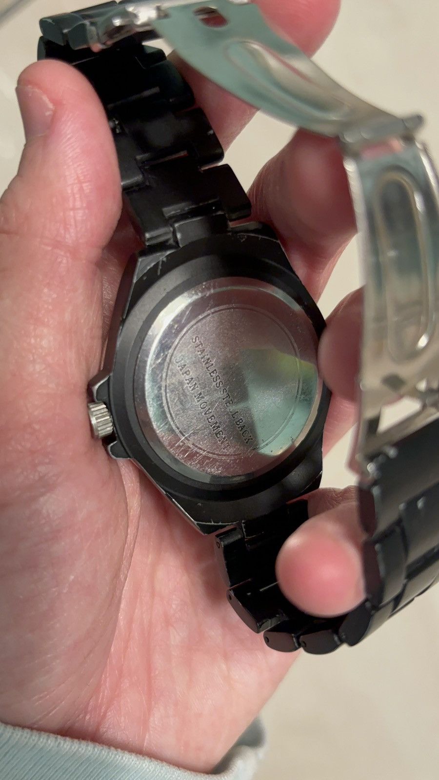 Japanese Brand Black Watch 38 mm Crystal Rhinestone Bezel Spiral Dial Ice Size 38 - 4 Thumbnail