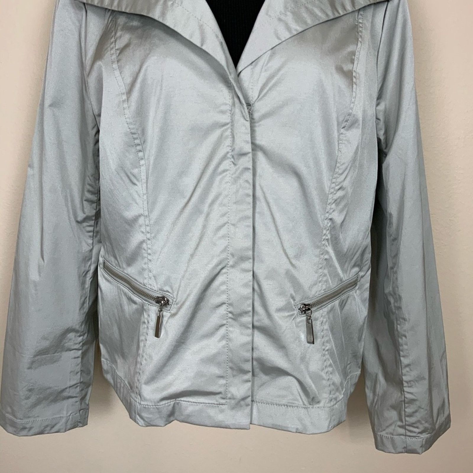 Chicos Chico's Carlynn Jacket Front Zip Metallic Sheen Gray Large Size L / US 10 / IT 46 - 3 Thumbnail