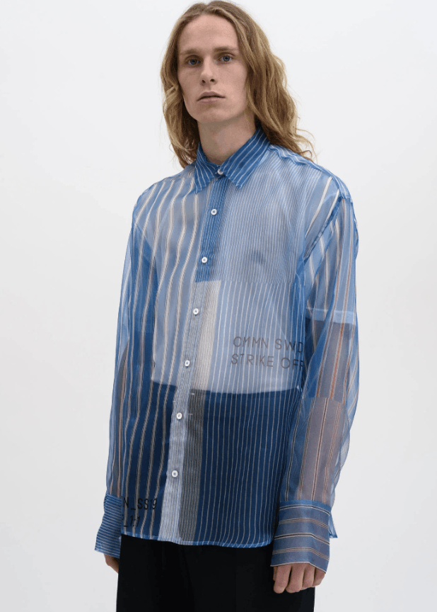 CMMN SWDN CMMN SWDN - Blue Cecil Strike Off Striped Button Up Shirt Size US XL / EU 56 / 4 - 3 Thumbnail