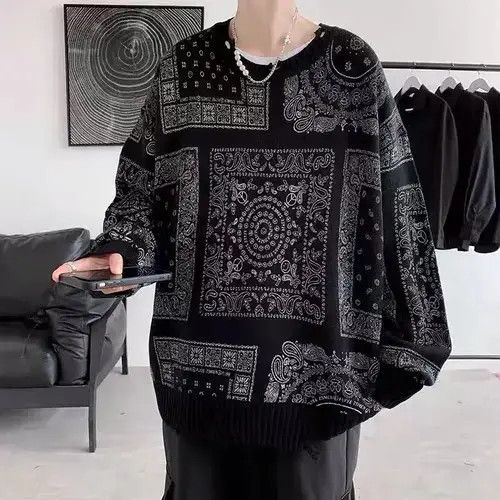 Aran Isles Knitwear Black distressed paisley bandana sweater jumper knitwear Size US XL / EU 56 / 4 - 2 Thumbnail