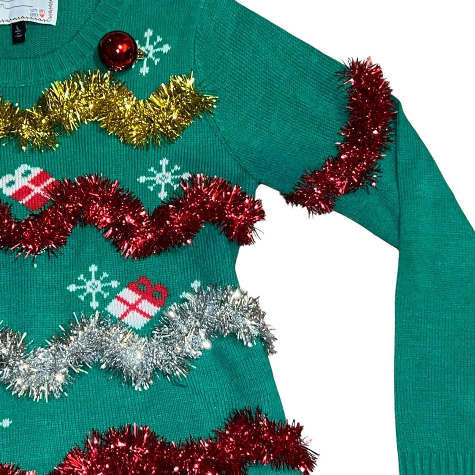 Other Ugly Christmas Tree Sweater Green Metallic Tinsel Garland LG Size L / US 10 / IT 46 - 4 Thumbnail