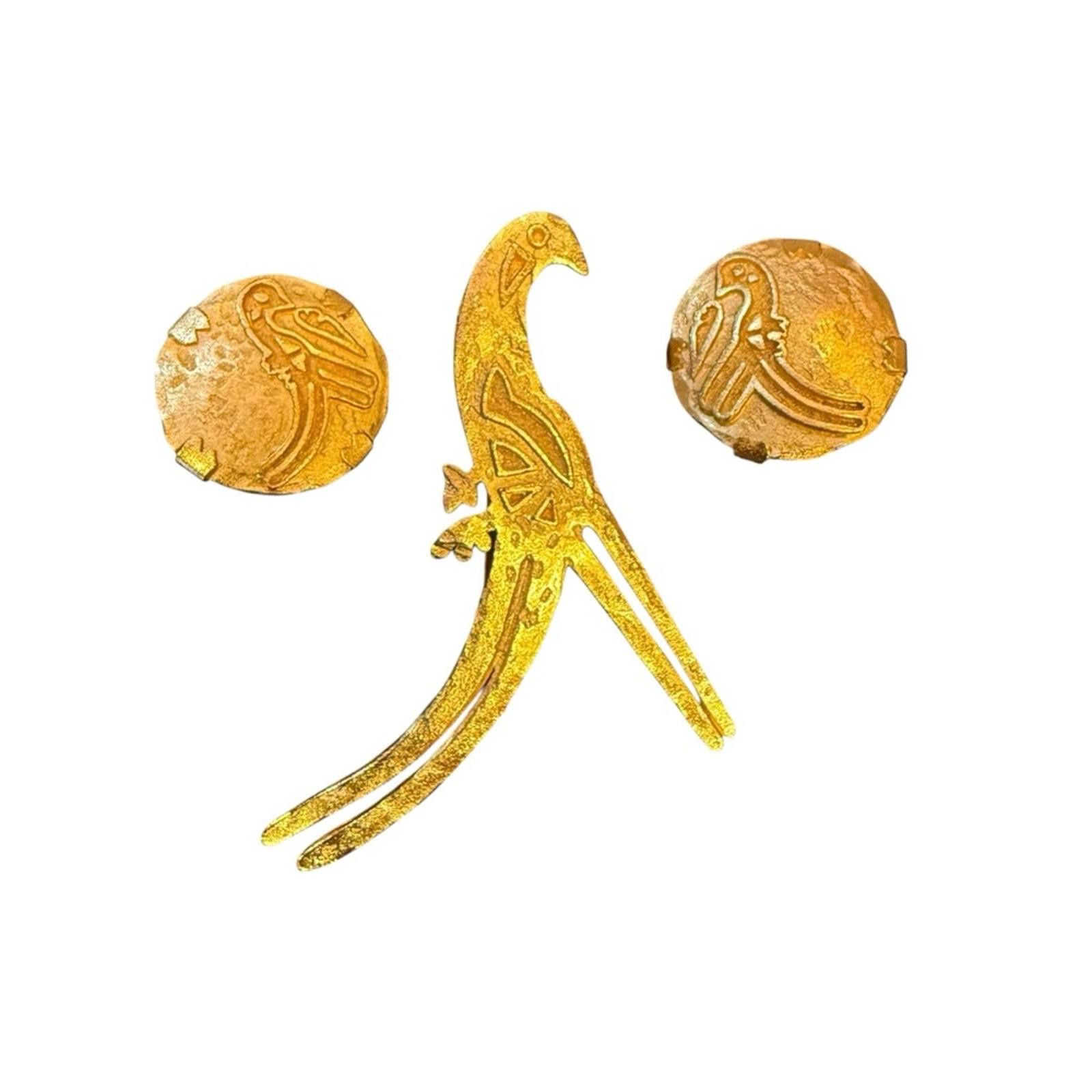 Guy Laroche Guy Laroche Paris Brushed Gold Modern Bird Brooch/Earrings Size ONE SIZE - 1 Thumbnail