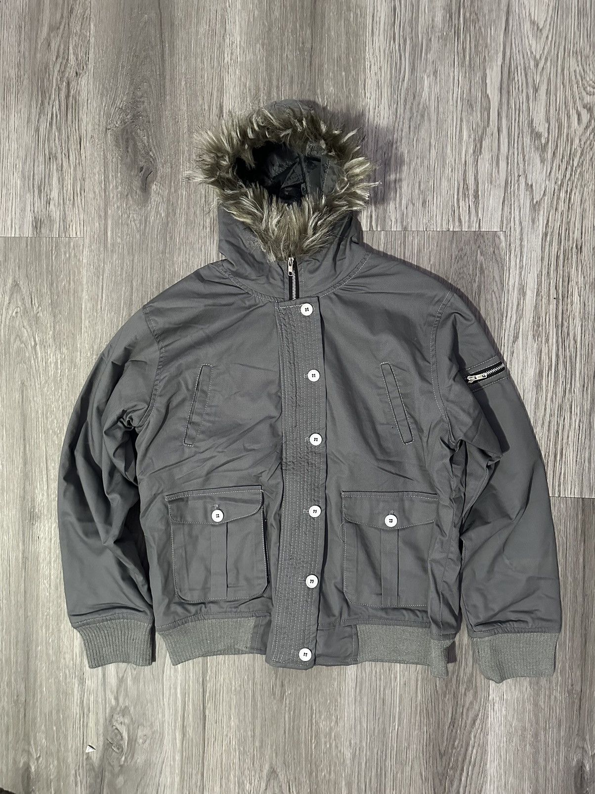 Japanese style button zipup w fur hood