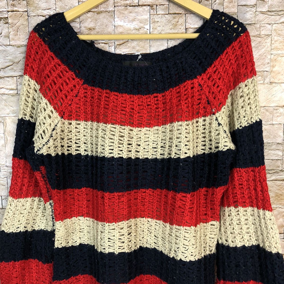 Homespun Knitwear Clumzy Stripe Red crochet meshnet vintage Knitwear #A489 Size M / US 6-8 / IT 42-44 - 5 Thumbnail