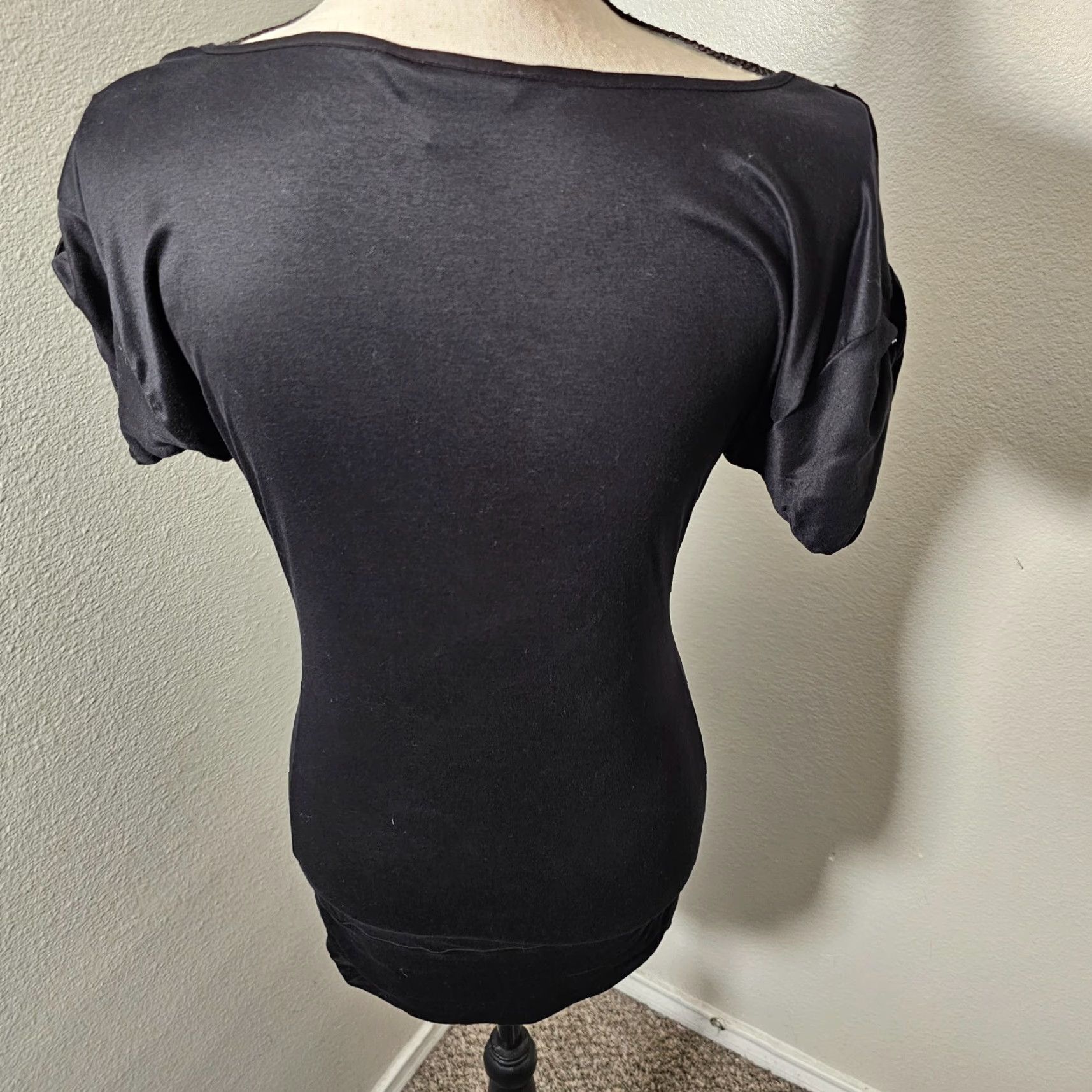 Banana Republic Banana Republic Blouse Womens M Black Draped Cowl Neck Short Sleeve Stretch Pocket Size M / US 6-8 / IT 42-44 - 3 Thumbnail