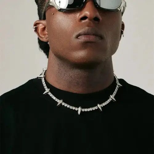 Jewelry Tennis Chain Spike Charm Necklace in Silver, Men's