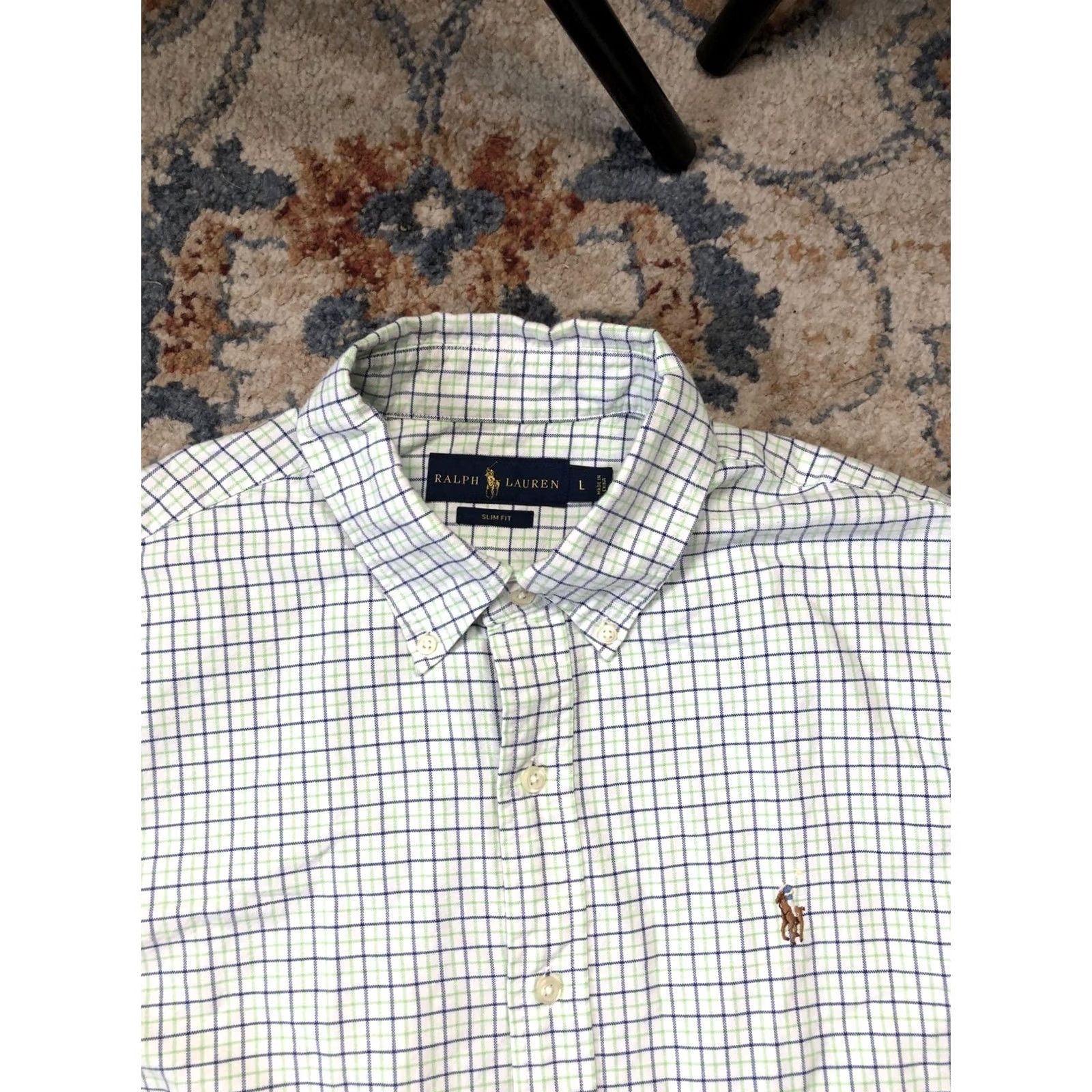 Ralph Lauren Ralph Lauren Shirt Slim Fit Button-Down Tattersall Check Pony Embroidered White Green Navy Mens Large Long Sleeve Button-Up Collared Pony Size US L / EU 52-54 / 3 - 2 Thumbnail