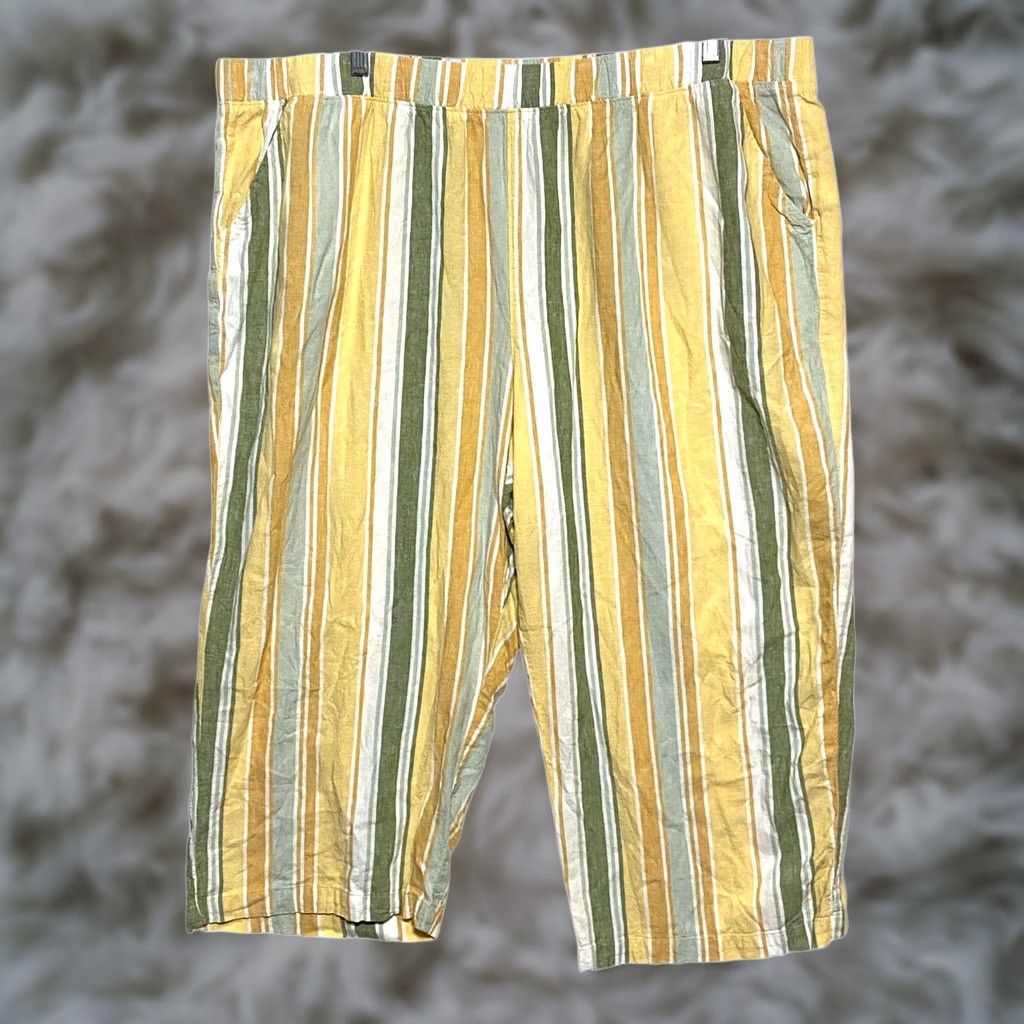 Croft & Barrow Croft & Barrow Linen Wide Leg Striped Crop Pants Womens 22W Beach Summer Coastal Size 40" / US 18 - 1 Thumbnail