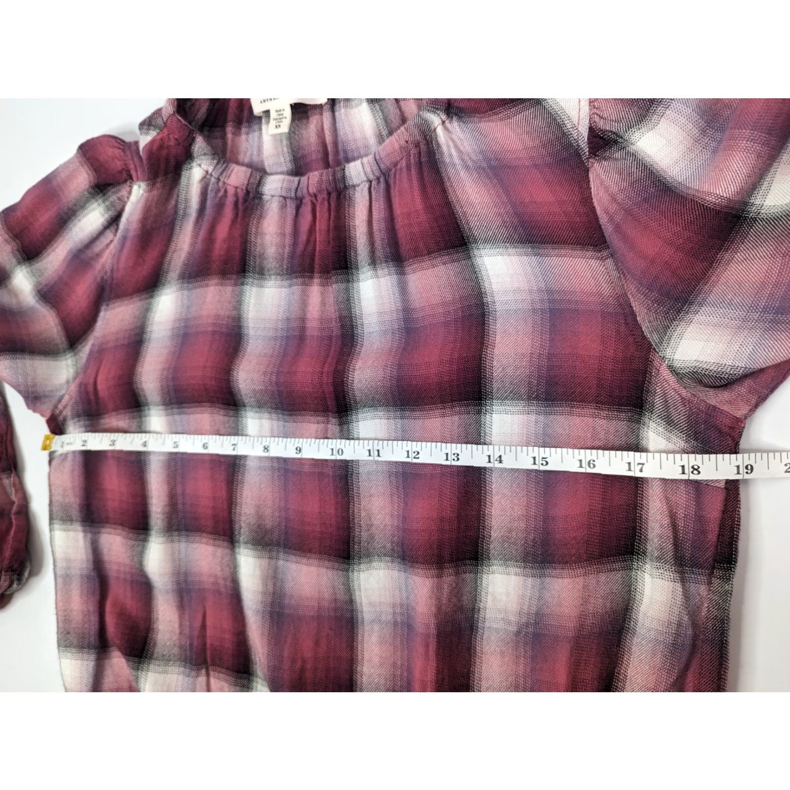 Anthropologie Cloth & Stone Anthropologie Peasant Plaid Long Sleeve Top Womens XS Pink White Balloon Sleeve Boat Neck Casual Blouse Boys? Size XS / US 0-2 / IT 36-38 - 6 Thumbnail