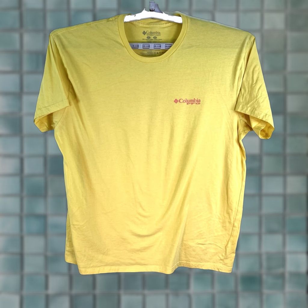 Vintage Columbia PFG T-Shirt Mens 2XL Yellow Lightweight Short Sleeve Round Neck Outdoor Fish Size US XXL / EU 58 / 5 - 1 Thumbnail