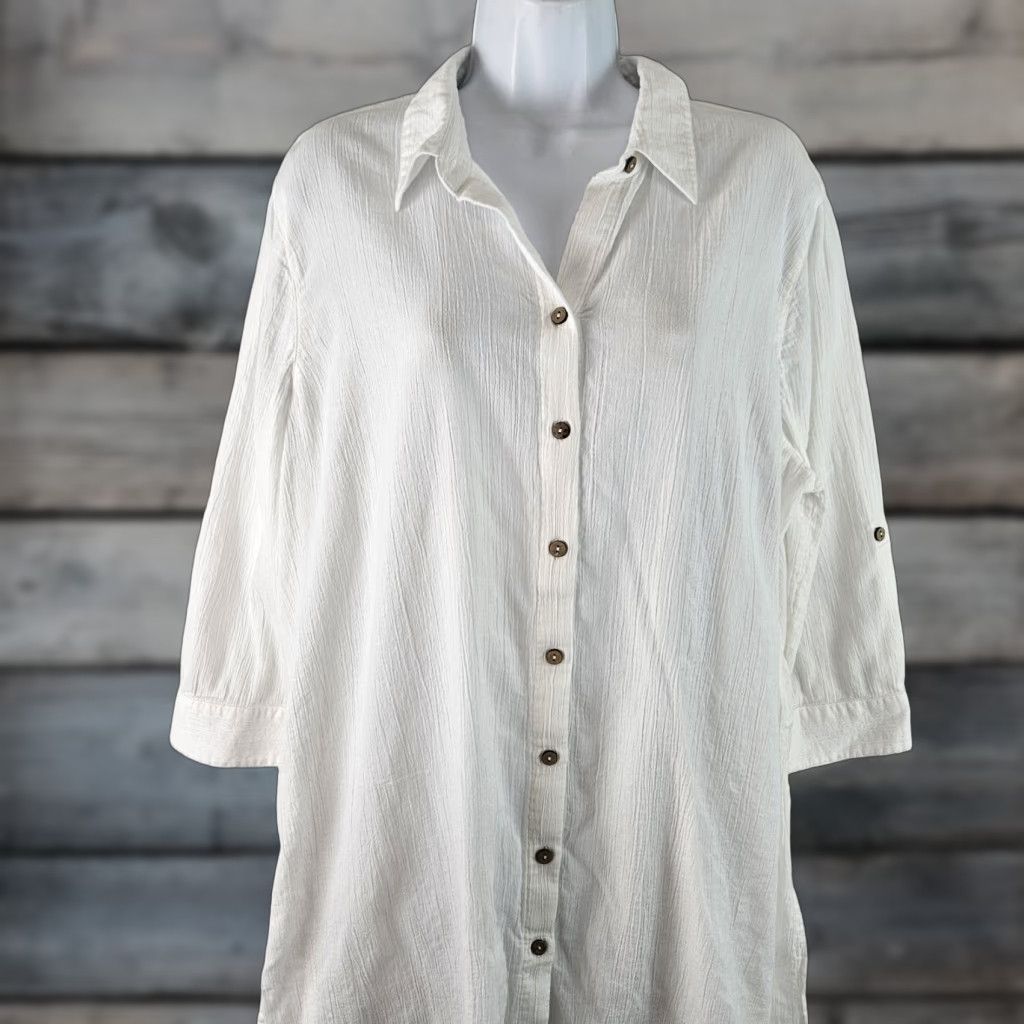 Vintage Chico's Women's Button-Up Tunic XL Solid White 3/4 Sleeve Cotton Shirt Womens Size XL / US 12-14 / IT 48-50 - 1 Thumbnail