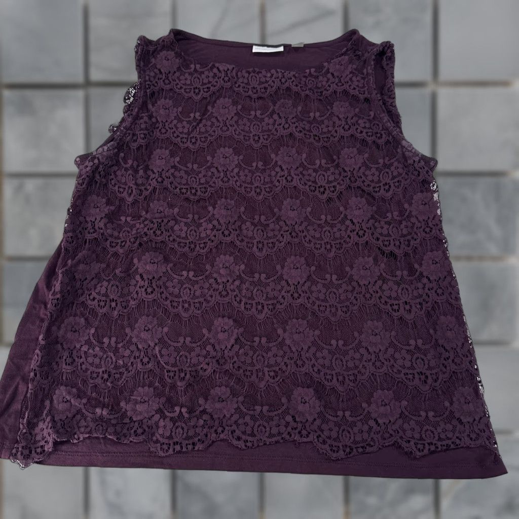 Vintage New York & Company Tank Womens L Purple Floral Lace Lined Sleeveless Dark Coquette Shirt Size L / US 10 / IT 46 - 1 Thumbnail