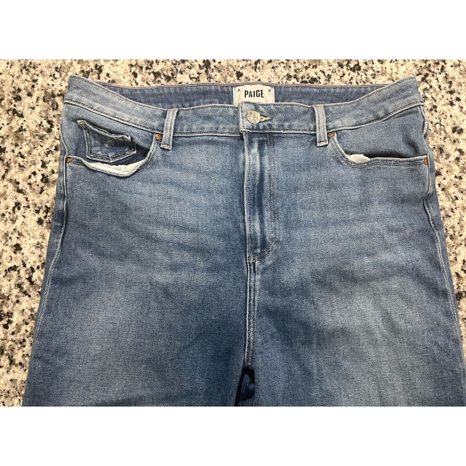 Paige PAIGE Stella Jeans 33 Denim Slim Straight High Rise Blue 5-Pocket Distressed Stretch Womens Jeans Size 24" / US 00 / IT 34 - 2 Thumbnail