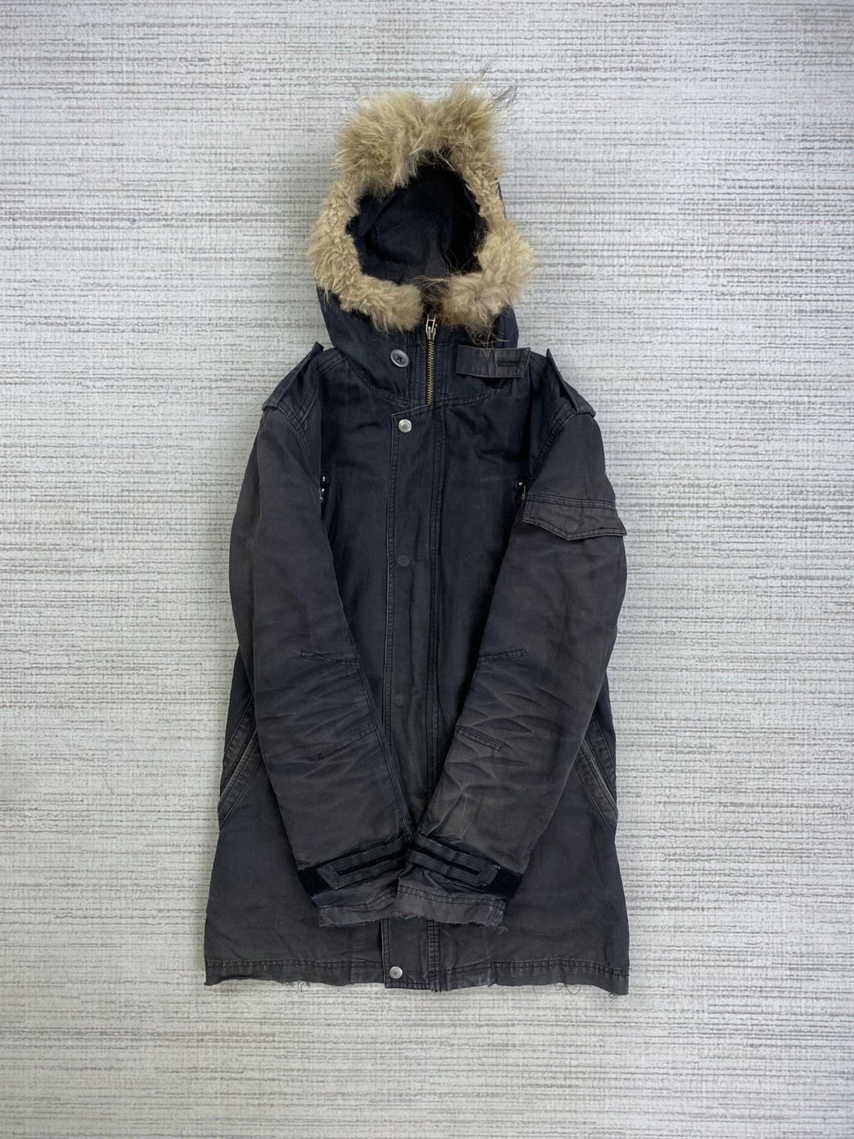 Nicole Club 🔥Nicole Monsieur Multipocket Faux Fur Hoodie Faded Jacket Size US M / EU 48-50 / 2 - 6 Thumbnail
