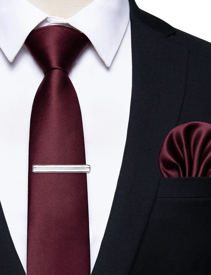 Japanese Brand Luxury Skinny Solid Burgundy Neck Tie Set Mens Size ONE SIZE - 1 Thumbnail