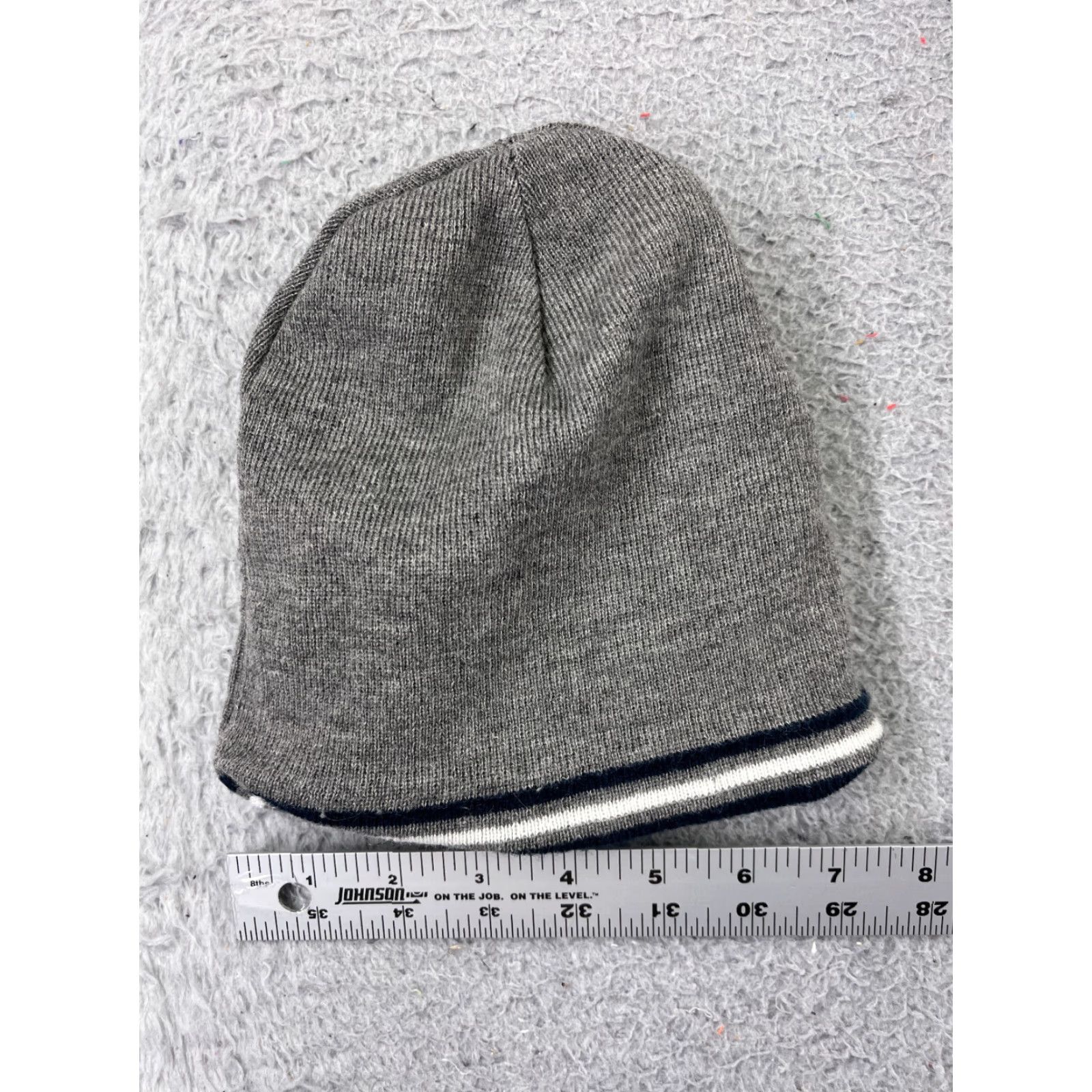 Adidas VINTAGE adidas Beanie Hat - Knit Reversible Stripe Thermal Adult One Size Gray/Blue - Ski Logo Casual Winter Mens Size ONE SIZE - 3 Thumbnail