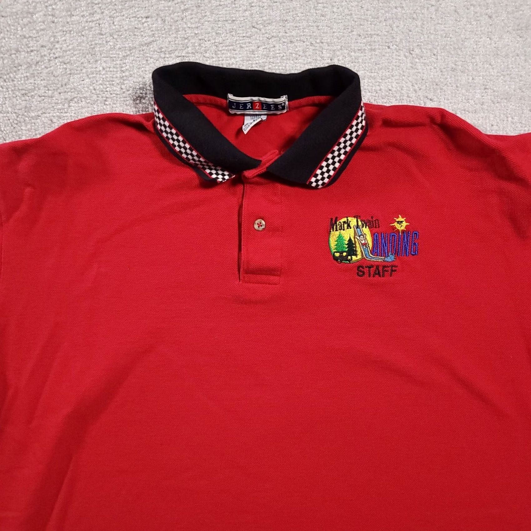 Jerzees VINTAGE Jerzees Polo Shirt Mens XL Red Short Sleeve Combed Cotton 100% Knitted Fabric Logo Embroidered 90s Theme Industrial Casual Workwear Size US XL / EU 56 / 4 - 3 Thumbnail
