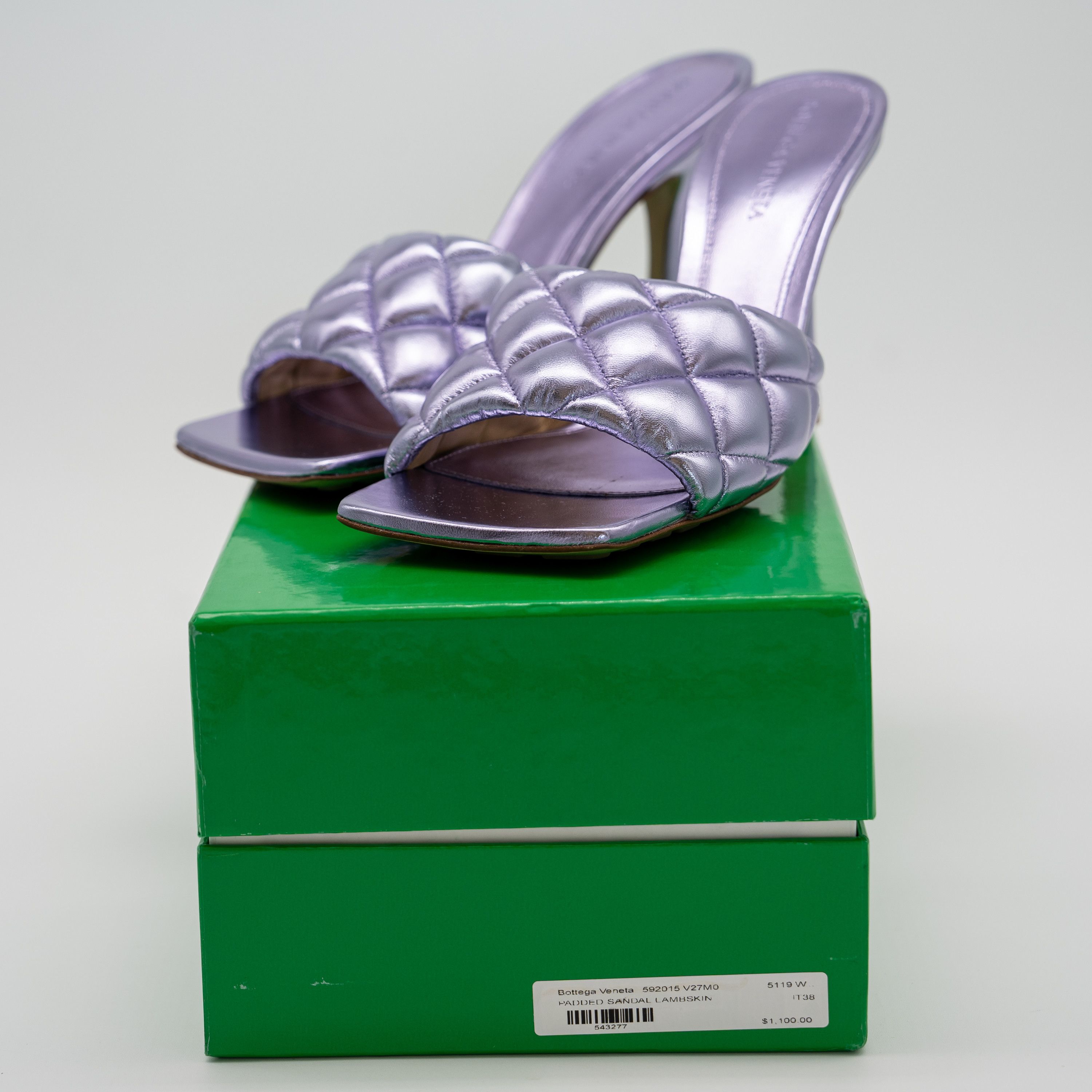Bottega Veneta 38eu Bottega Veneta Purple Metallic Leather Padded Sandals Size US 8 / IT 38 - 10 Thumbnail