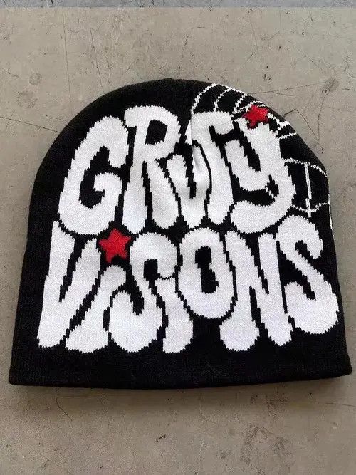 Japanese Brand × Vintage Black hip hop letter jacquard knitted hat Size ONE SIZE - 1 Thumbnail