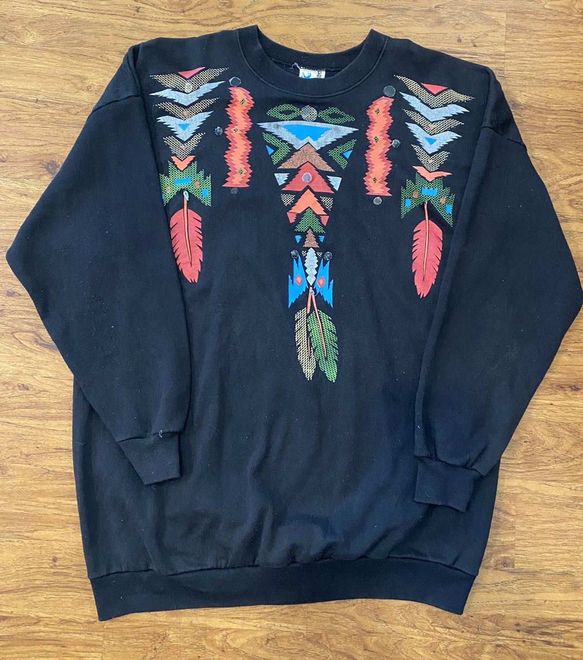 Vintage Vintage 1992 Marcy N Me EZL Sweater AZTEC ART Feather Rare Size ONE SIZE - 1 Thumbnail