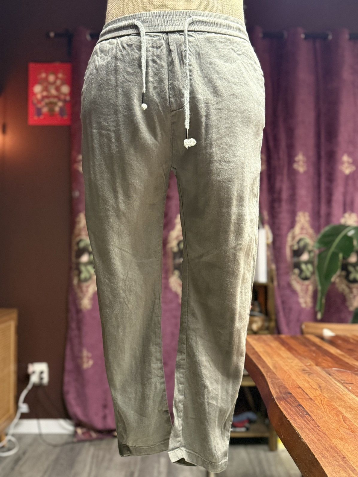 Other Washed Olive Linen-Blend Jogger Pants Size US 29 - 1 Thumbnail