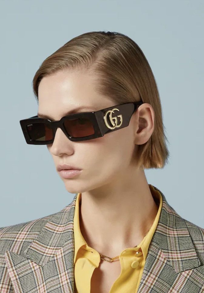 image of New Gucci Gg1425S 002 Rectangle Women Sunglasses in Brown