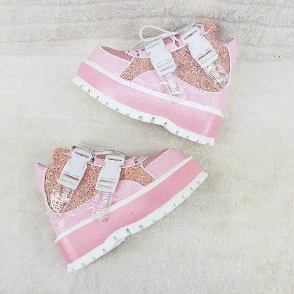 DEMONIA Slacker 50 Pink Glitter Platform Sneaker Ankle Boot