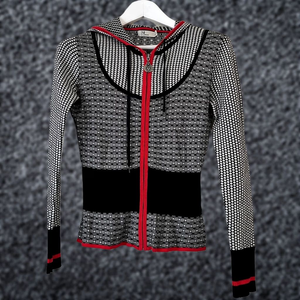 Vintage Neve Women XS Black/White Nordic Full-Zip Hooded Sweater Long Sleeve Cotton Knit Size XS / US 0-2 / IT 36-38 - 1 Thumbnail