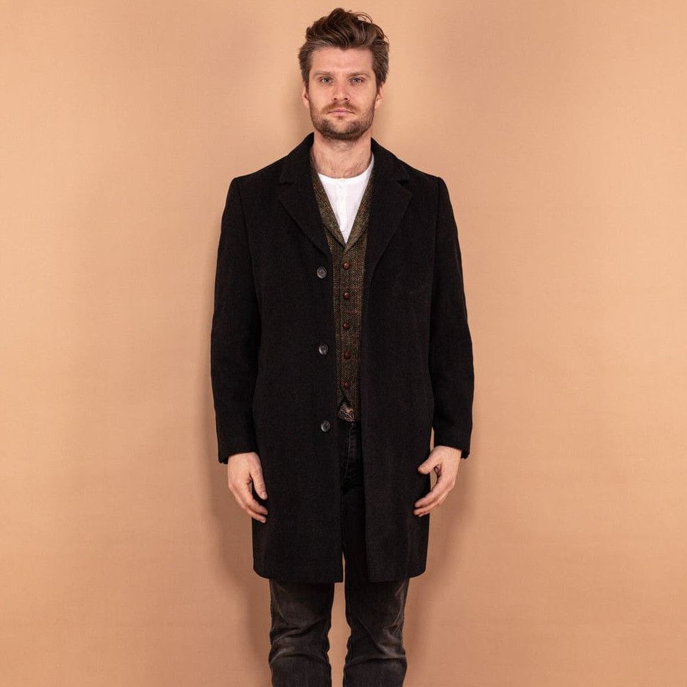 image of Vintage 00's Men Classic Wool Blend Coat In Dark Gray in Grey (Size Medium)