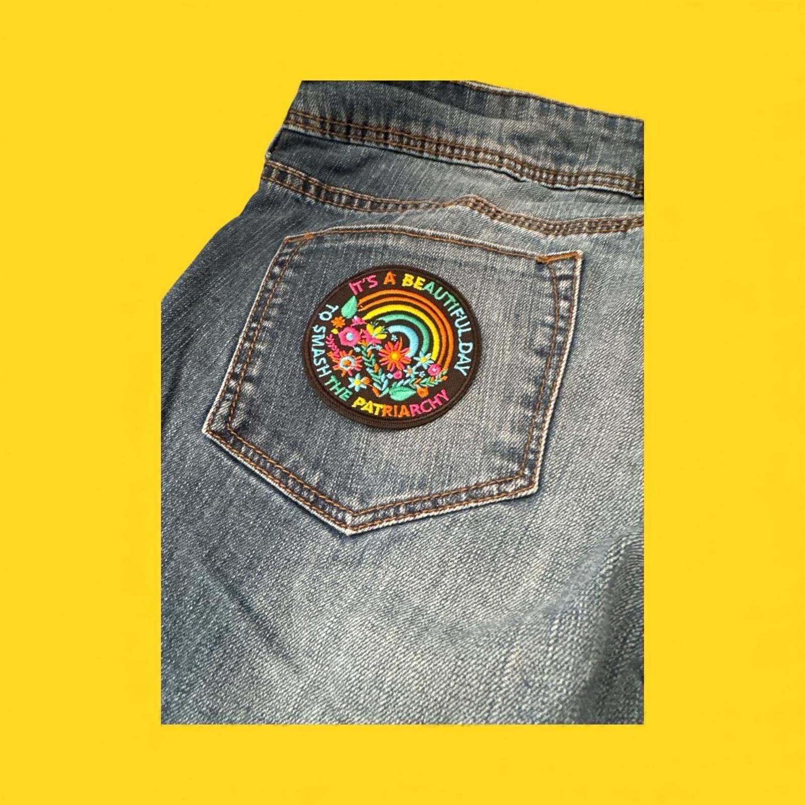 Mango Custom Feminist Denim Jeans – Size 8 One-of-a-Kind Size 42" / US 20 - 3 Thumbnail
