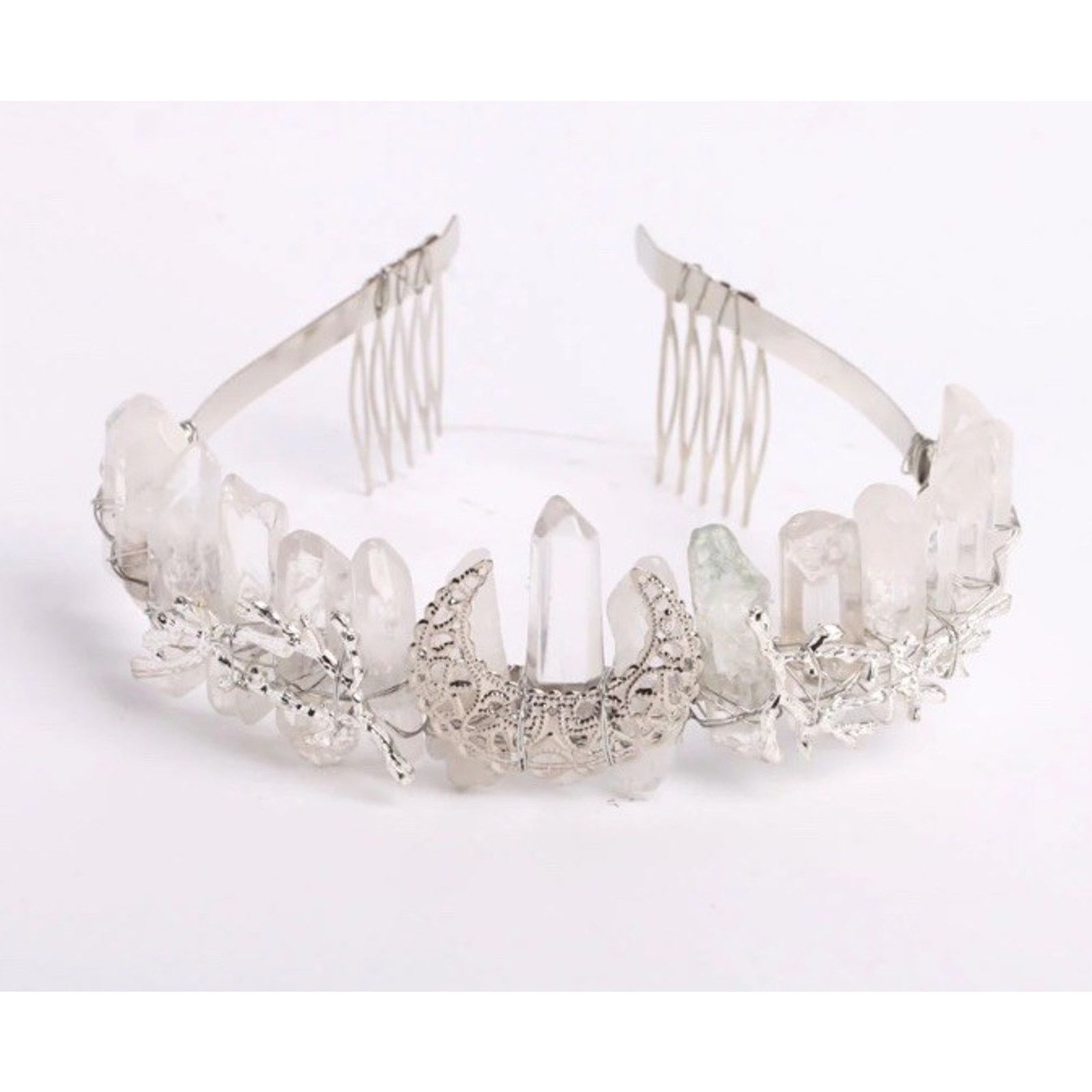 Other Aura Natural Raw Quartz Angel Crystal Goddess Tiara Crown Size ONE SIZE - 1 Thumbnail
