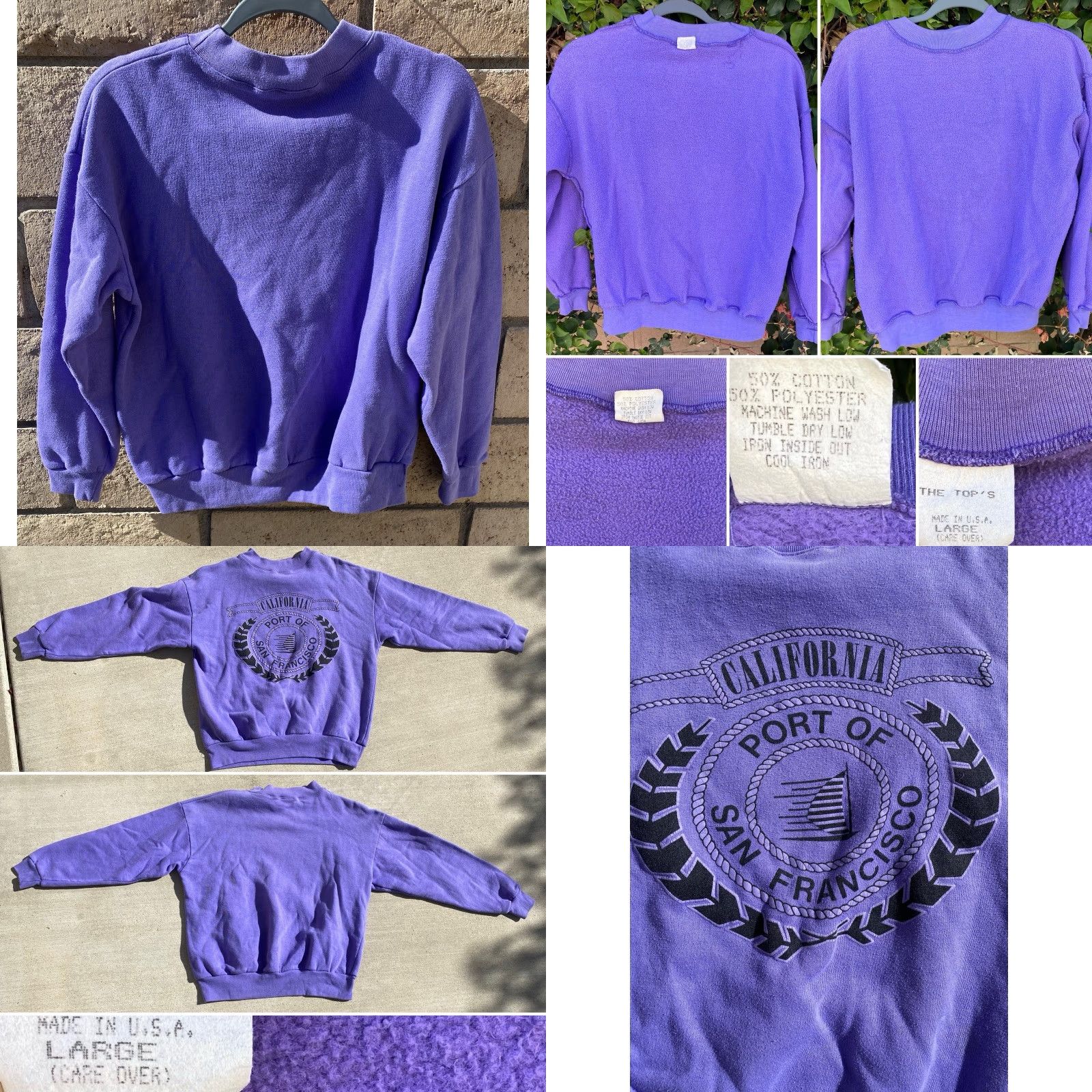 Vintage VINTAGE The Tops Port Of San Francisco Sweatshirt Purple Purple USA Made L Large Cotton Polyester blend Graphic Print Pullover Crewneck Men Size US L / EU 52-54 / 3 - 9 Thumbnail