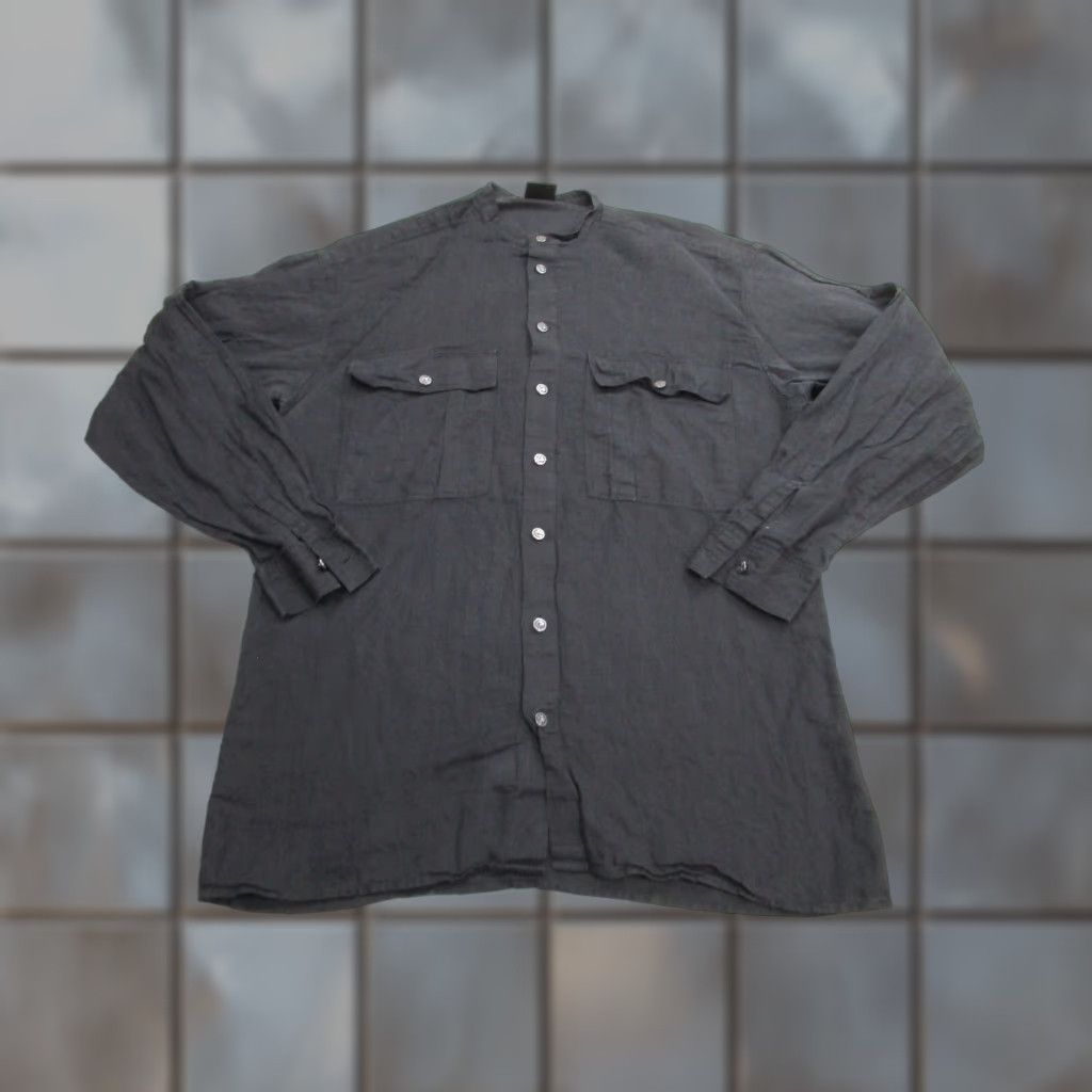 Versus Gianni Versace Shirt Mens 36 Linen Button-Up Band Collar Long Sleeve