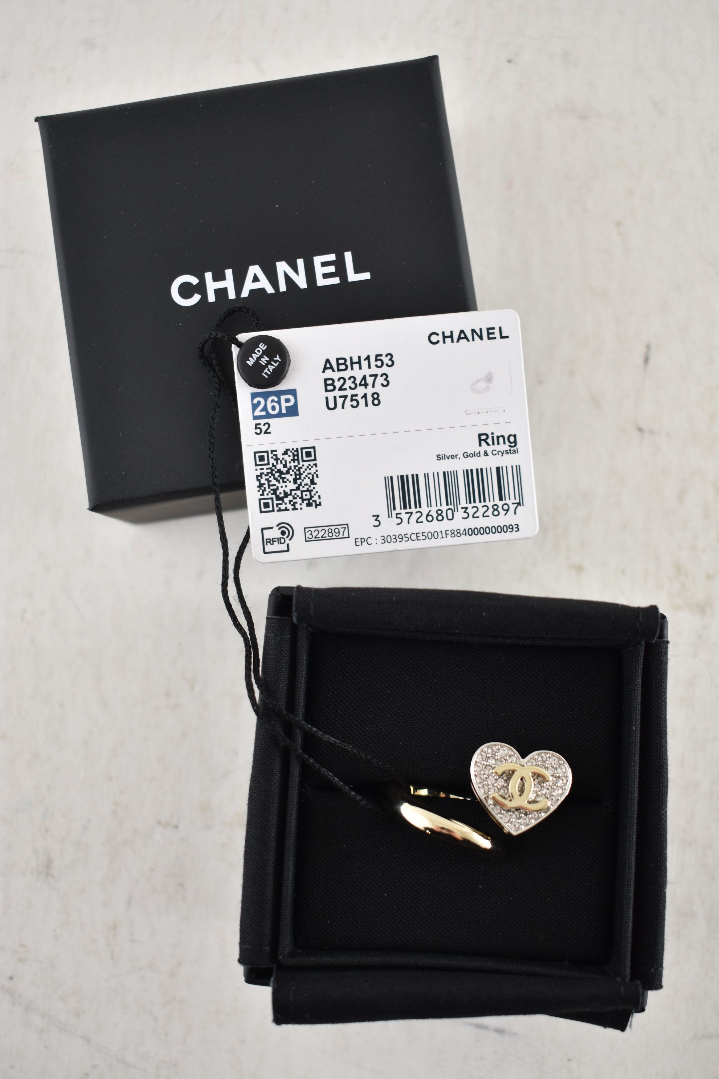 Chanel Chanel 26P Silver Gold Crystal Heart CC Logo Spiral Ring 52 Size ONE SIZE - 2 Thumbnail