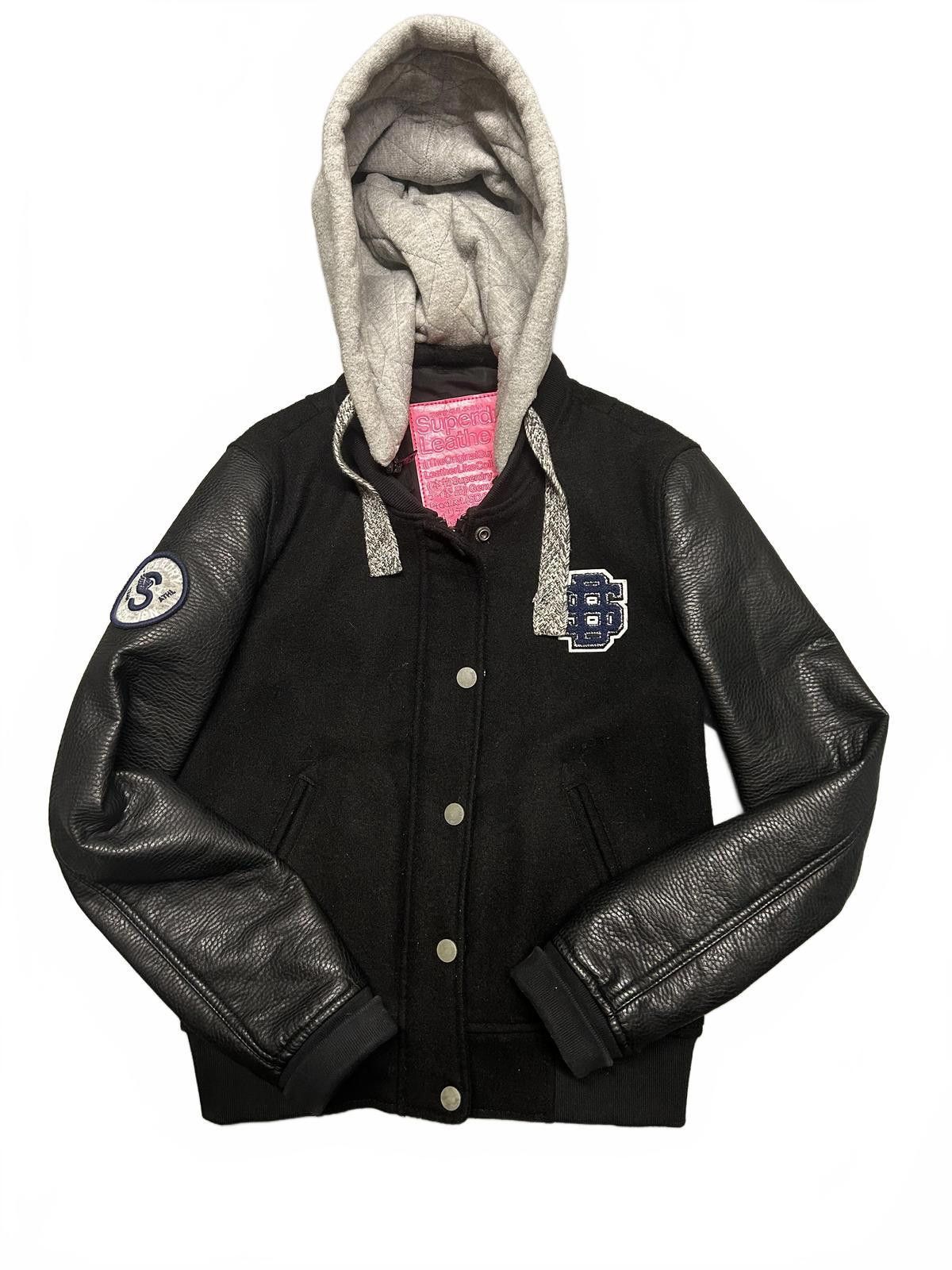 Superdry Superdry Leather-Like Black Jacket with Hoodie Size US XS / EU 42 / 0 - 2 Thumbnail