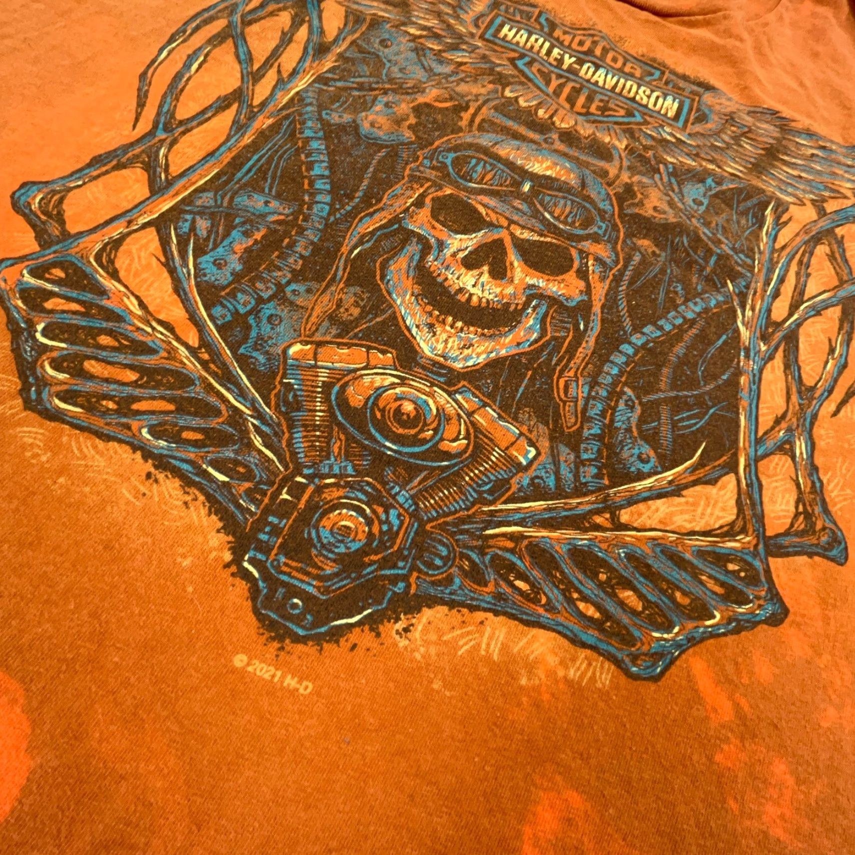 Harley Davidson Harley-Davidson Shirt Men XL Orange Tee Faded Skull Wings 80s Retro Logo Graphic T-Shirt Size US XL / EU 56 / 4 - 5 Thumbnail