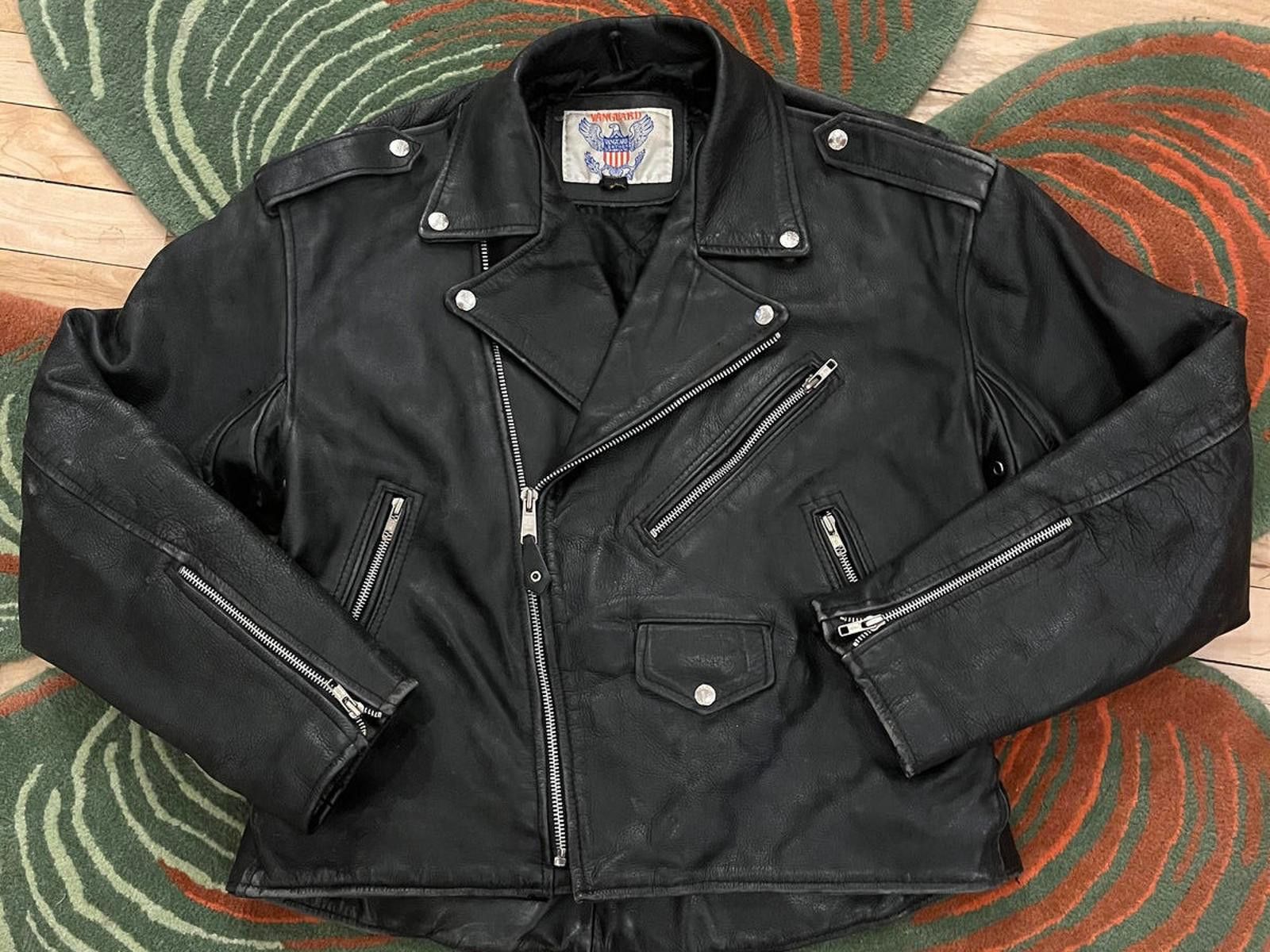 Other Vintage Vanguard Black Leather Motorcycle Jacket Size US L / EU 52-54 / 3 - 1 Thumbnail