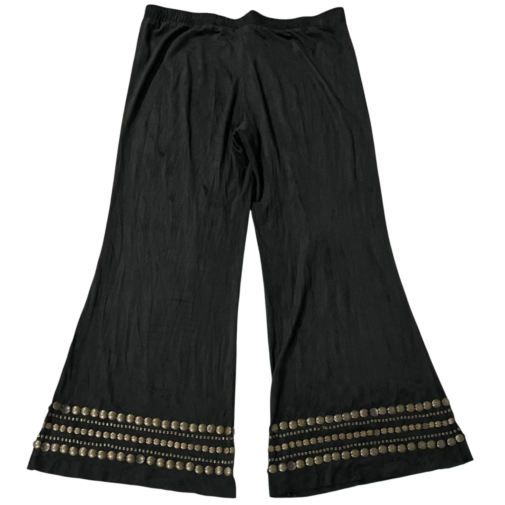 Vintage Ivy Jane Pants Women’s M Black Wide Leg Beaded Embellished Trim Knit Stretch Pull On Palazzo Size 32" / US 10 / IT 46 - 4 Thumbnail