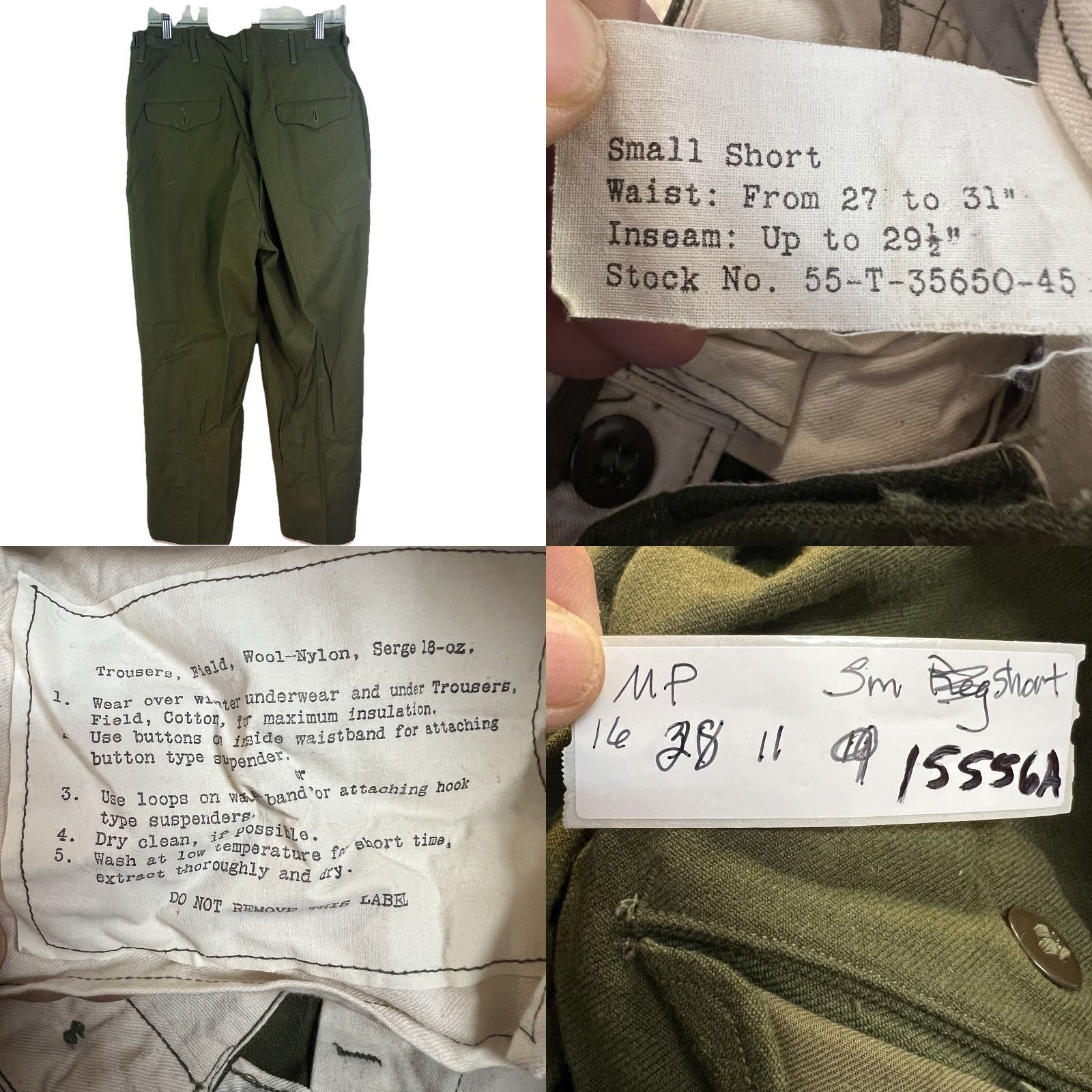 Vintage VINTAGE US Military M-1951 Wool Field Trousers Pants Mens Small Short 32x28 Green Wool Field Trouser Chino Army 1950s Mens Size US 29 - 8 Thumbnail